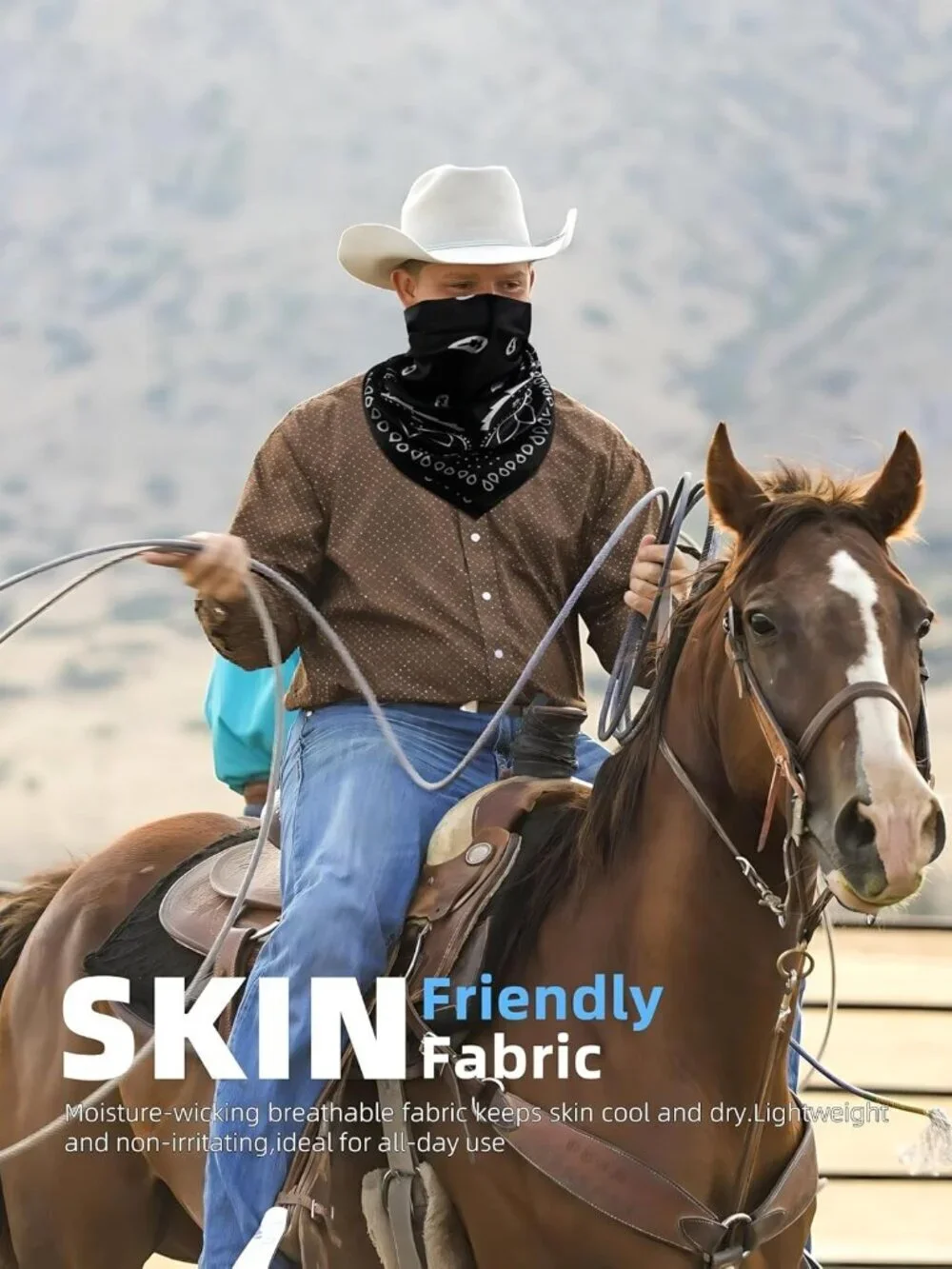 Men's Black 1 35 Inch Wild Rag Neckerchief Silk Western Bandana Neck Scarf